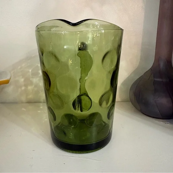 Vintage Hazel-Atlas Eldorado Avocado Green Glass Circle Pattern Pitcher Jug - Picture 2 of 10